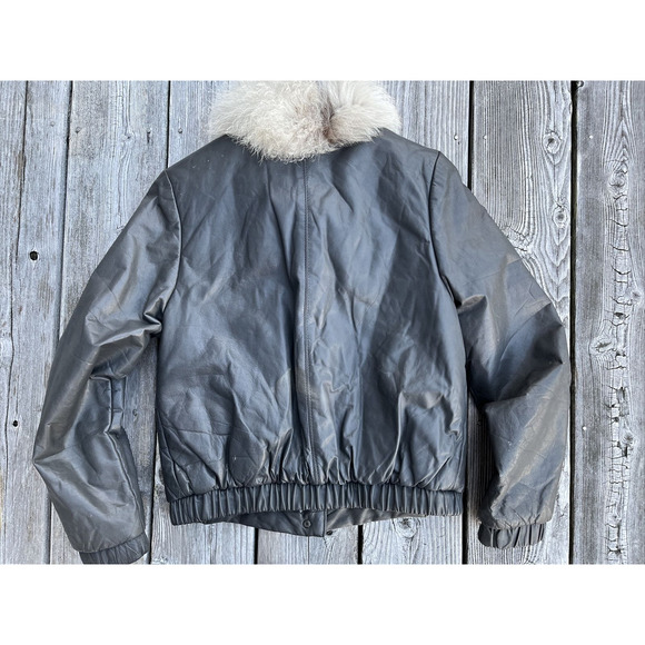 Avant Garde Leather Fur Bomber Jacket Women's Vintage Size 5/6 Y2K 90s Gray Coat - Picture 2 of 13
